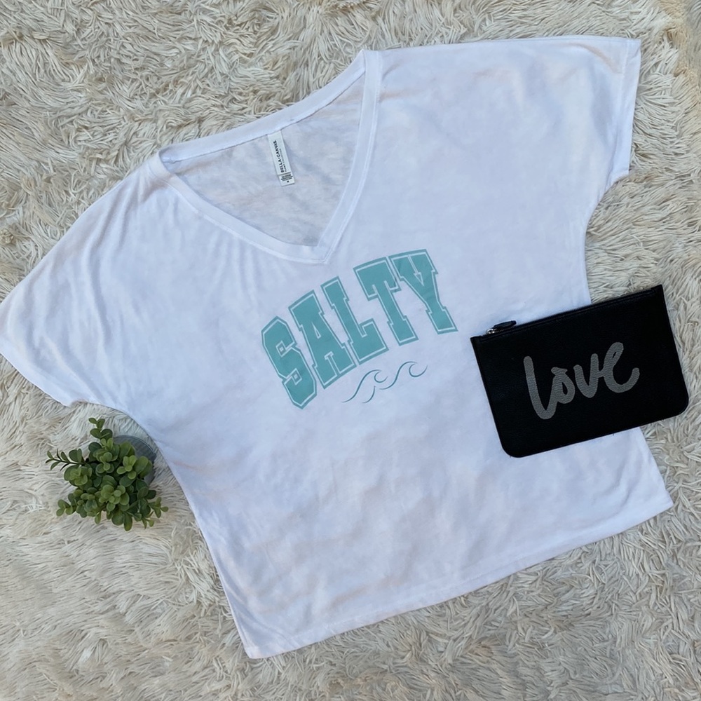 Bella Canvas V-Neck Graphic ‘Salty’ Beach Tee 💗 White